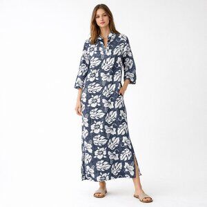 SLEEPY JONES Celia Kaftan In Aloha Floral Blue White Cotton Size Large